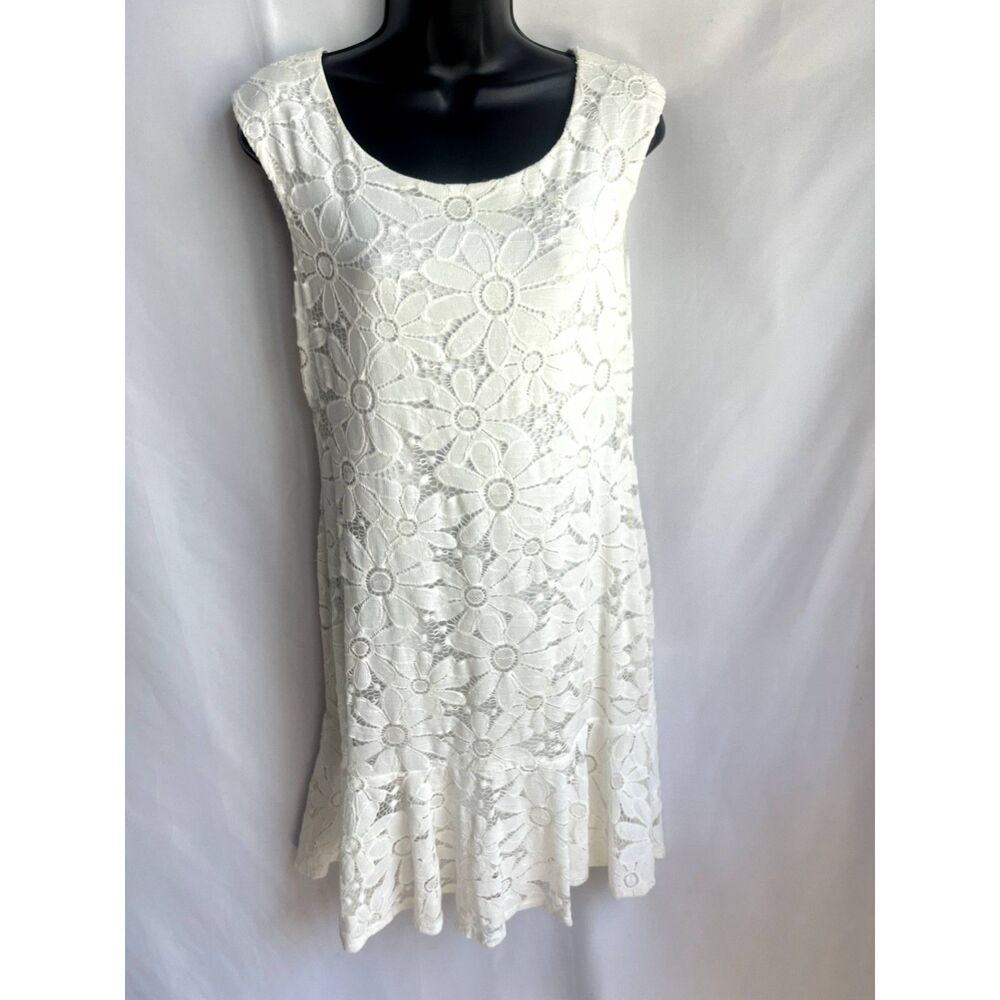 Connected Apparel White Overlay Dress Floral sz 6 Prairie Cottagecore Sundress